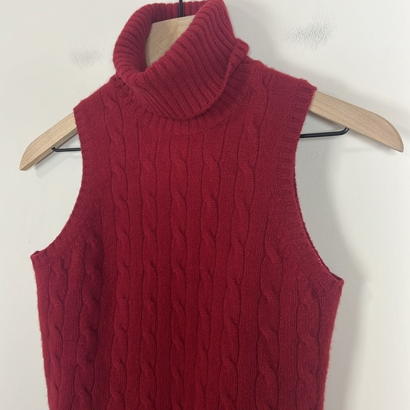 Brooks Brothers Cable Knit Sleeveless Turtleneck Sweater Cashmere Wool Size Smal - Picture 2 of 7